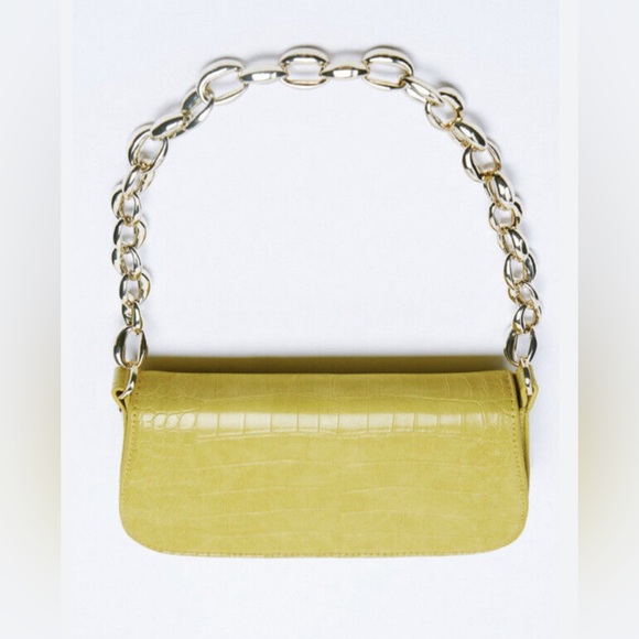Zara Woman Shoulder Animal Embossed Bag Purse Chain Strap Yellow Faux Leather - Picture 1 of 12